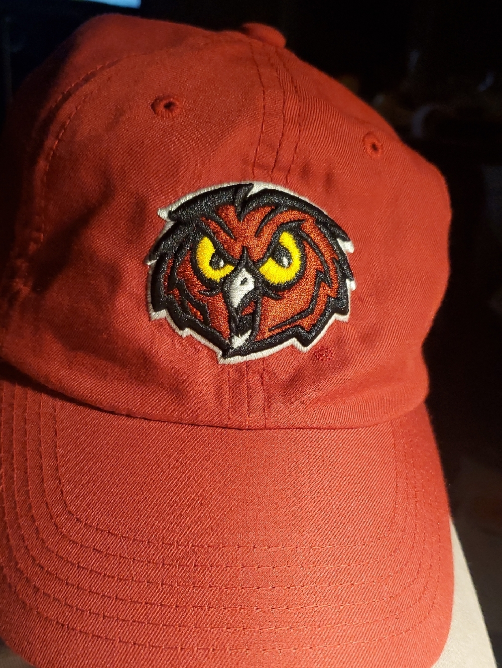 Top of the World Red Baseball Cap with Owl Patch